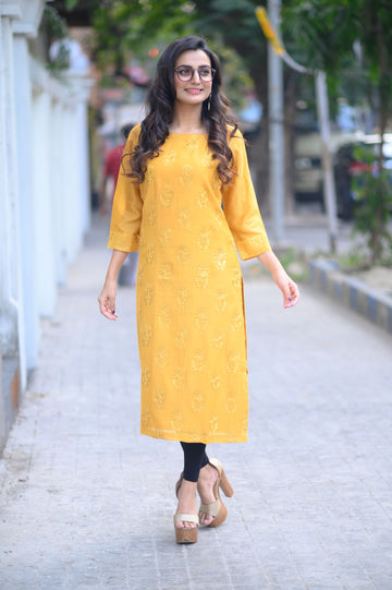 Mustard Chanderi Kurta - NamegStore